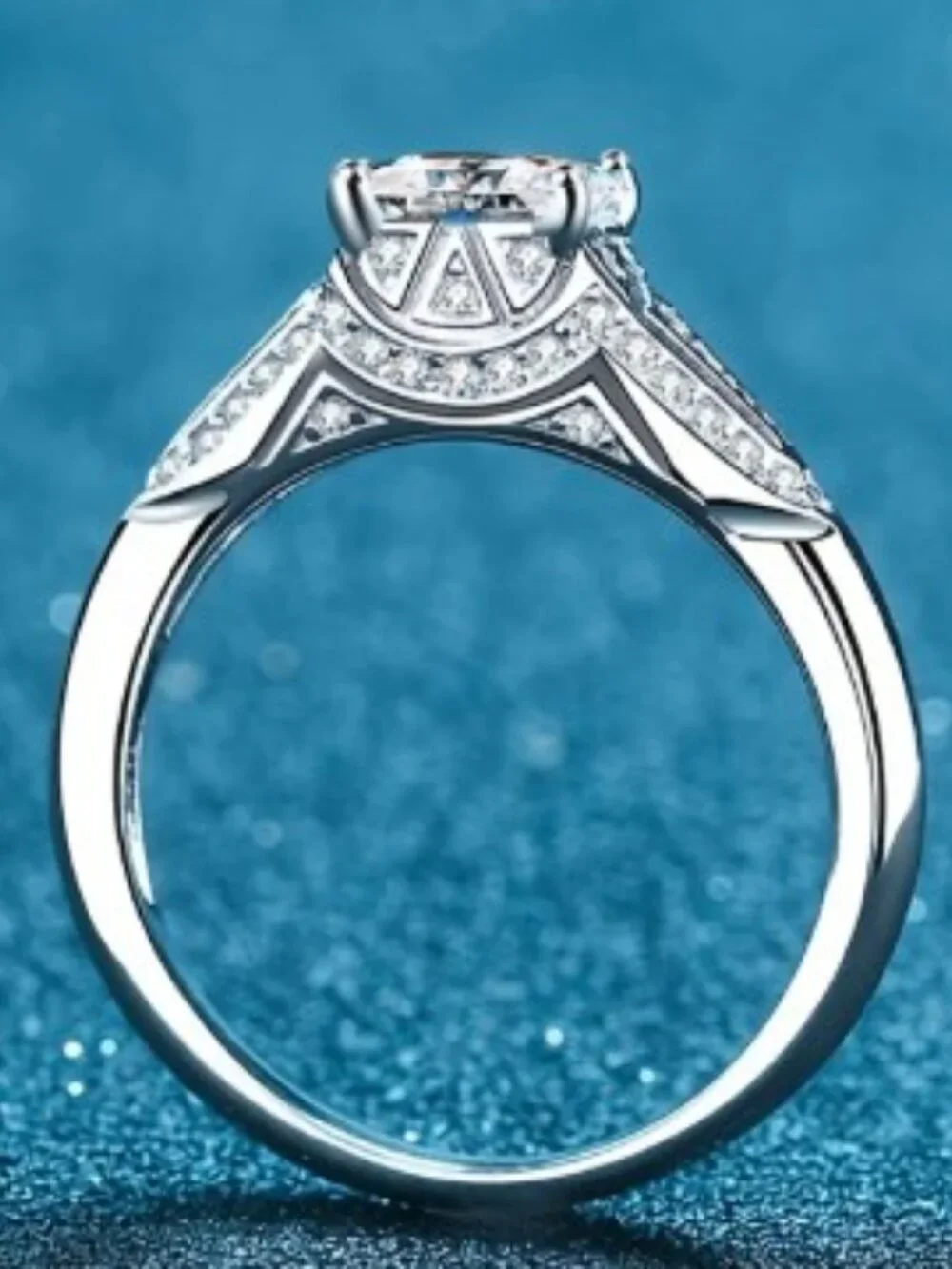 1 Ct Princess Cut Moissanite Ring 925 Sterling Silver Pavé Accent Cathedral Set